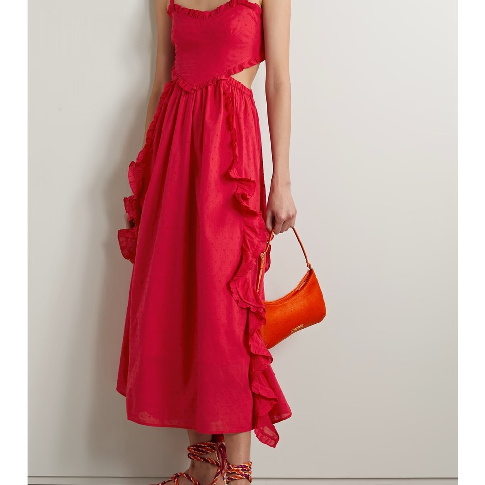 Elegant Red Maxi Dress with Ruffle Details